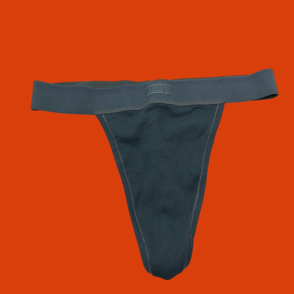 NWT SKIMS Cotton Rib Thong Blue Teal Size Small Underwear Womens